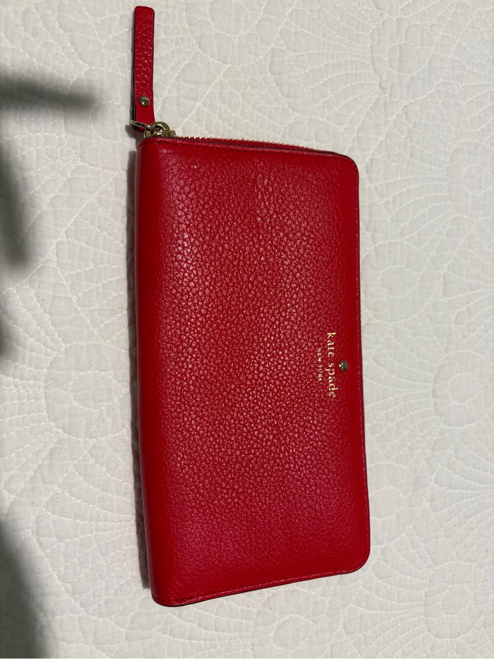 kate spade Red Pebbled Leather Zip Wallet with Wristlet